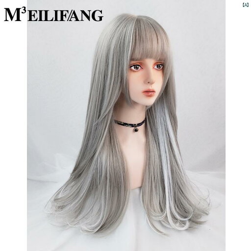 長い 巻き毛おばあちゃん グレー ハイ ライト コミック エア バング トップ 全体 ヘア カバー レディース メイ キューブ ウィッグ 長い 巻き毛おばあちゃん グレー ハイ ライト コミック エア バング トップ 全体 ヘア カバー レディース メイ キューブ ウィッグ