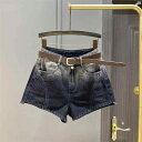 レディース ファッション おしゃれ 海外風 グラデーション デニムショートパンツ 夏 新 ワイド レッグ ハイウエスト スリム スタイリッシュ ガール Aラインイン イン ホット パンツ(4)