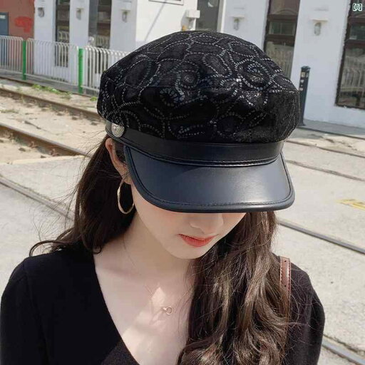 レディース ファッション 冬 スカーフ マフラー レディース ブラック 革 帽子 秋 冬 韓国 レトロ 英国 画家 ベイリー 八角形 スパンコール 付き レディース ファッション 冬 スカーフ マフラー レディース ブラック 革 帽子 秋 冬 韓国 レトロ 英国 画家 ベイリー 八角形 スパンコール 付き