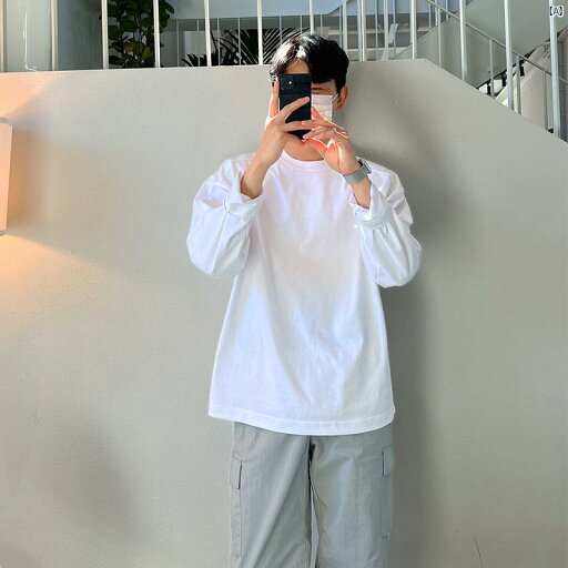 メンズ 男性 メンズファッション 韓国ファッション 春 韓国 コットン ホワイト 無地 快適 シャツ 長袖 Tシャツ カジュアル インナー 服 メンズ 男性 メンズファッション 韓国ファッション 春 韓国 コットン ホワイト 無地 快適 シャツ 長袖 Tシャツ カジュアル インナー 服