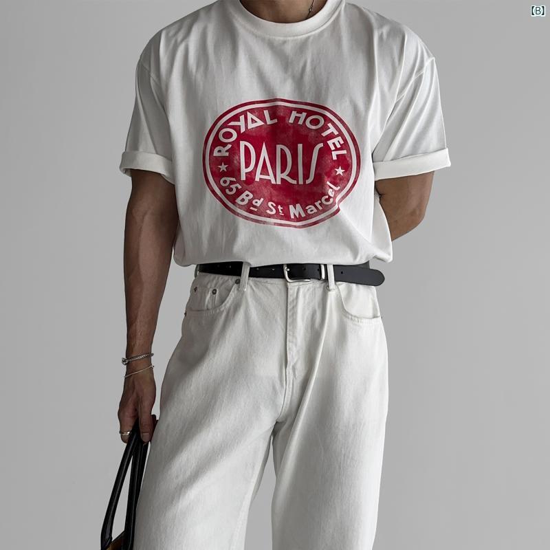 メンズ　韓国　ファッション　おしゃれ　海外ファッション ラウンドネック 半袖 Tシャツ 男子 夏用 アメリカン レトロ 雰囲気 カジュアル 快適