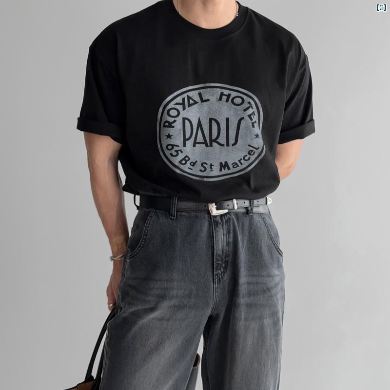 メンズ　韓国　ファッション　おしゃれ　海外ファッション ラウンドネック 半袖 Tシャツ 男子 夏用 アメリカン レトロ 雰囲気 カジュアル 快適