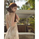 レディース ファッション おしゃれ 海外 海外風 かわいい 中華風 プリント 背中 開いた サスペンダー ドレス 夏 リゾート ウエスト 締める Aラインイン ロング スカート
