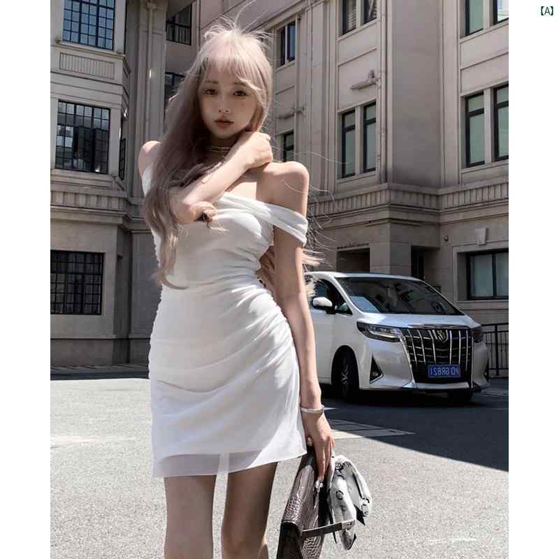 レディース　ファッション　おしゃれ　海外　海外風　かわいい フランス ワンショルダー ノースリーブドレス 夏 ウエスト スリム ヒップ スカート