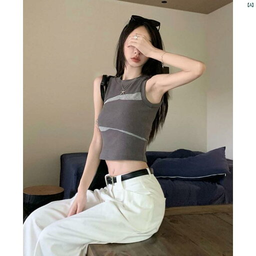 レディース ファッション おしゃれ 海外 海外風 かわいい アメリカン スタイリッシュ ガール スプライシング ニット キャミソール 夏 ショート へそ出し スリム フィット トップ レディース ファッション おしゃれ 海外 海外風 かわいい アメリカン スタイリッシュ ガール スプライシング ニット キャミソール 夏 ショート へそ出し スリム フィット トップ
