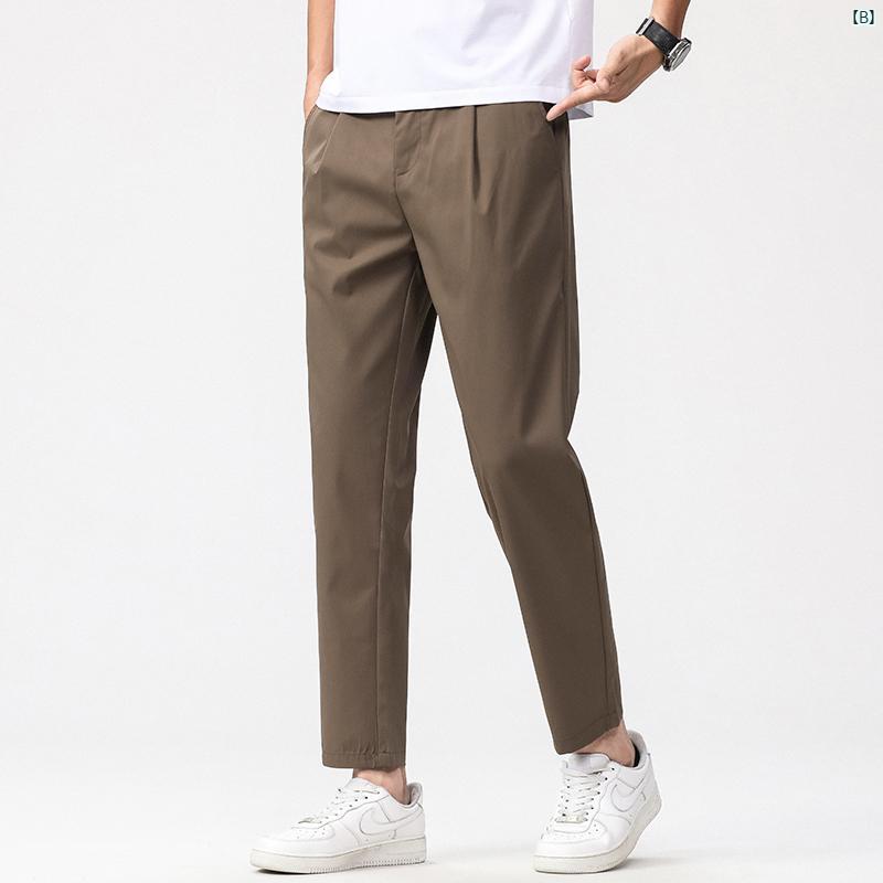 メンズ 高級 氷 九分丈 カジュアル パンツ 男性用 小柄 い ストレート 夏 薄手 明るい 色 ズボン
