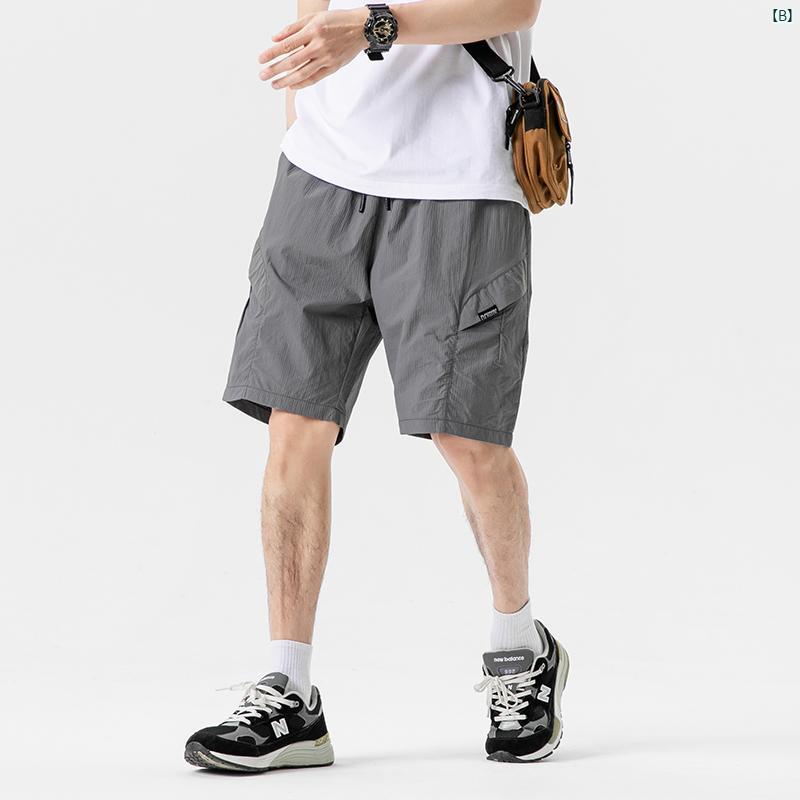 メンズ 夏用 高度 明るい 色 カジュアルショーツ 薄手 冷感 1667mm ズボン レトロ ファッション 太い ハーフ レングス パンツ