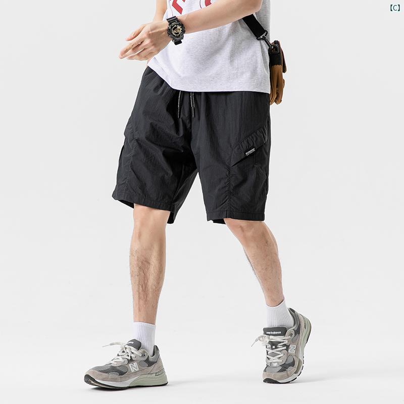 メンズ 夏用 高度 明るい 色 カジュアルショーツ 薄手 冷感 1667mm ズボン レトロ ファッション 太い ハーフ レングス パンツ