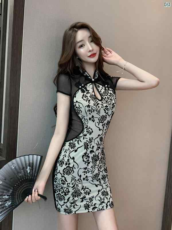 レディース　レディース　レディース仕事着 夏 レトロ チャイナ ドレス 花柄 スリム 魅惑的 テクニシャン ワーク スカート