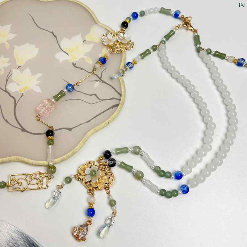 Y2K ファッション　2000 韓服 レトロ クラウド バック タッセル ネックレス レディース 中華風 アンティーク ハイエンド スカート チャイナ ドレス アクセサリー