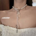 Y2K ファッション 2000代 CHEALIMPID リボン パール スタッズ チョーカー ビーズ スーパー フェアリー レトロ ガール ネックレス(4)