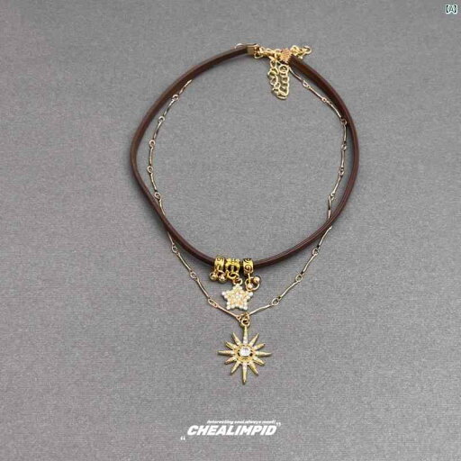 Y2K ファッション 2000代 CHALIMPID メイラード 二層 金 メッキ 太陽 神 レザー ロープ ネックレス レトロ スタイリッシュ ガール セーター チェーン レディース Y2K ファッション 2000代 CHALIMPID メイラード 二層 金 メッキ 太陽 神 レザー ロープ ネックレス レトロ スタイリッシュ ガール セーター チェーン レディース