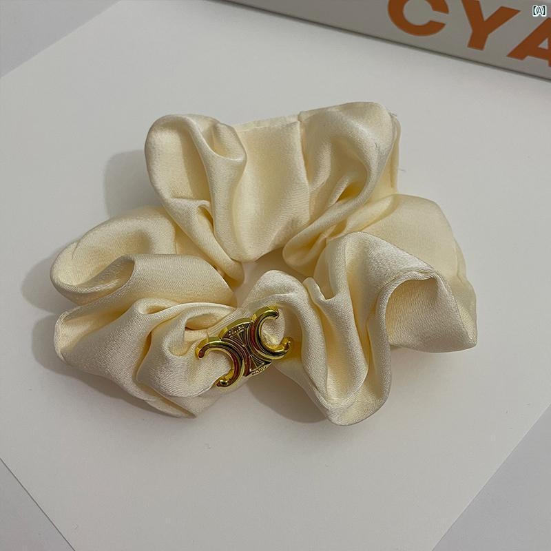 Y2K ファッション　2000 フレンチ ブラック サテン ヘア バンド レディース 夏 ハイエンド ポニーテール ロープ ゴム 帽子のサムネイル