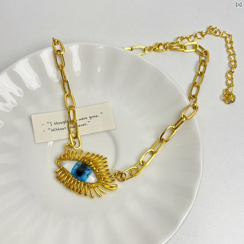 Y2K ファッション　2000 アメリカ レトロ 立体 まつげ ネックレス イヤリング 個性的 キューバ チェーン 鎖骨 レディース(4)
