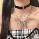 Y2K ファッション 2000 スタイリッシュ ガール レザー 立体 蝶 ペンダント 積層 ディスク タッセル ネックレス ライト 高級 多彩 鎖骨 チェーン
