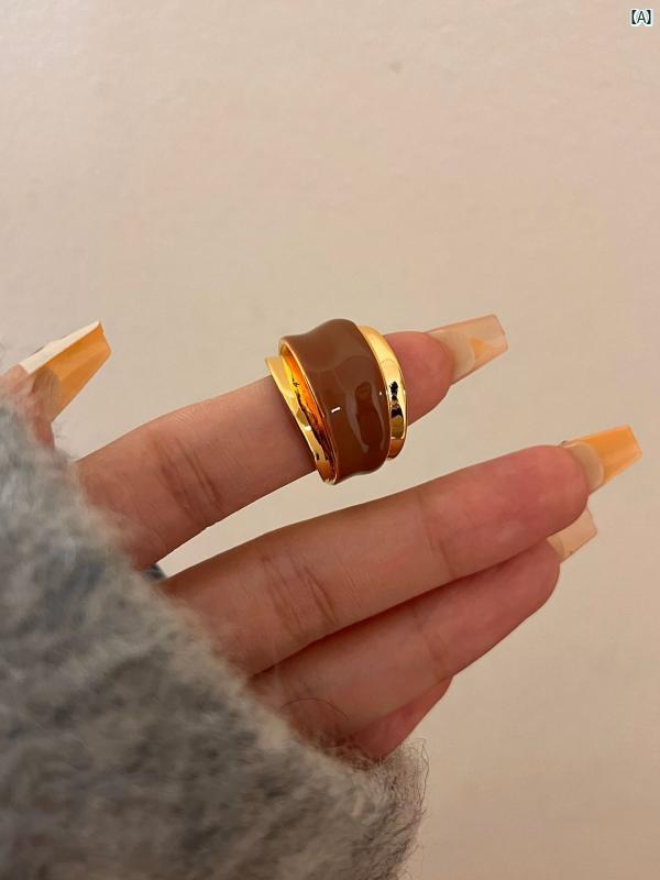 Y2K ファッション　2000 メイラード エナメル リング レディース 人差し指 おしゃれ 個性 二層 オープン 指輪