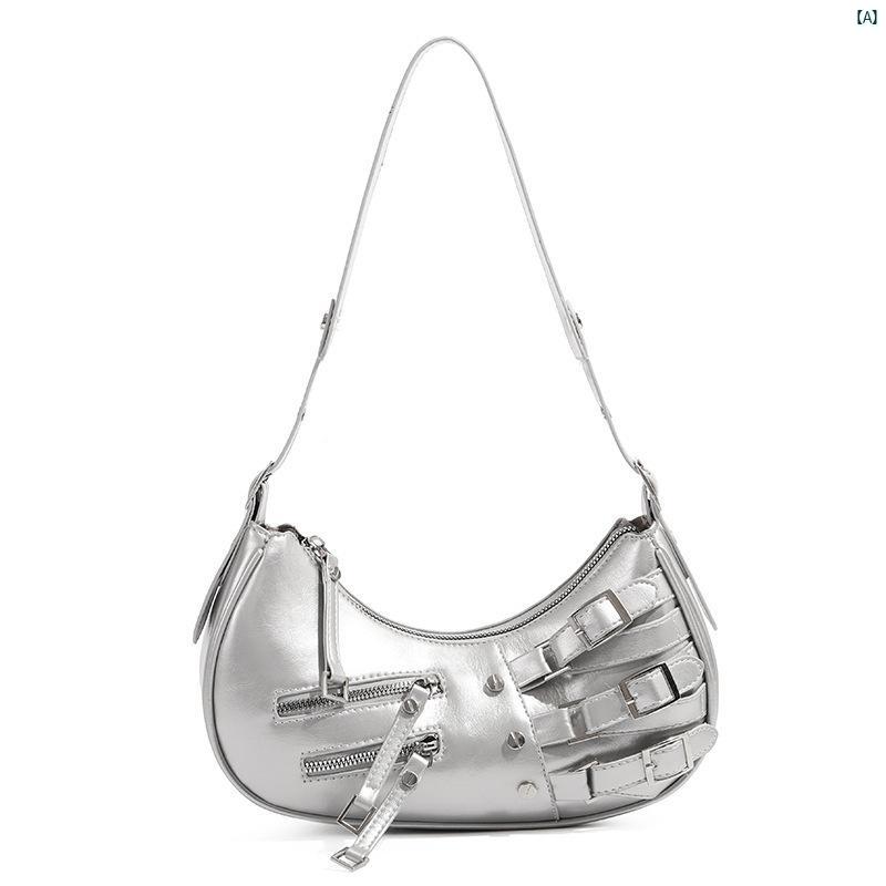 レディース　Y2K ファッション　2000代 アメリカン レトロ シルバーメタル オートバイ y 2 k ミレニアム ストリート スタイリッシュ ガール ストラップ 脇下 バッグ