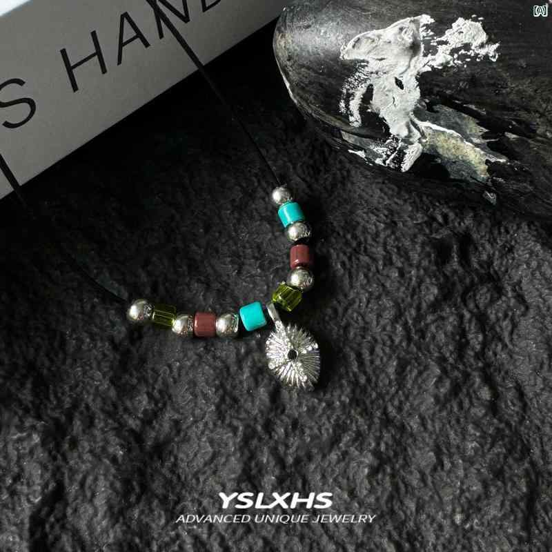 Y2K ファッション　2000 スター バー スト ボヘミアン チョーカー シンプル ショート レディース ビーズ レザー ロープ ネックレス