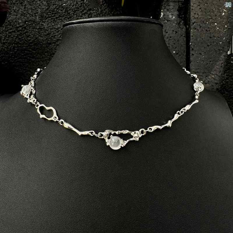 Y2K ファッション　2000 キャッツアイ ストーン ネックレス メンズ クール y 2 k ハイエンド レディース アクセサリー 鎖骨 チェーン