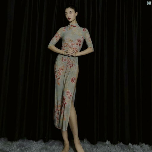 レディース ファッション ダンス 衣装 海外ファッション 中国 メッシュ チャイナ ドレス ダンス 花柄 七分袖 シンプル レディース ファッション ダンス 衣装 海外ファッション 中国 メッシュ チャイナ ドレス ダンス 花柄 七分袖 シンプル