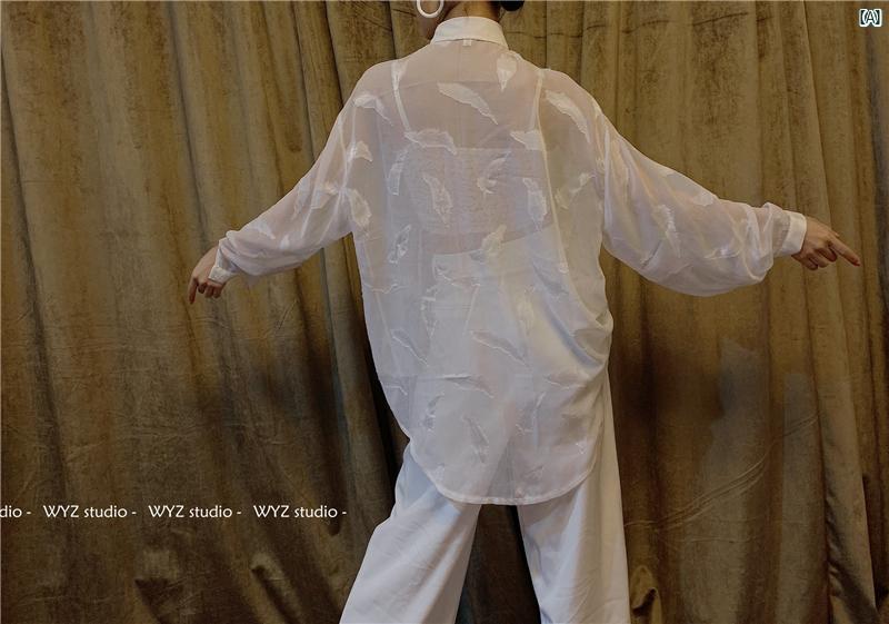 レディース　ファッション　ダンス　衣装　海外ファッション JAZZ シャツ レトロ フェザー 刺繍 メッシュ フェアリー 高級感