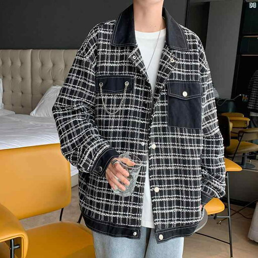 オーバー サイズ チェック柄 ジャケット メンズ 春秋 ストリート ソルト 野球 ユニフォーム オーバー サイズ チェック柄 ジャケット メンズ 春秋 ストリート ソルト 野球 ユニフォーム