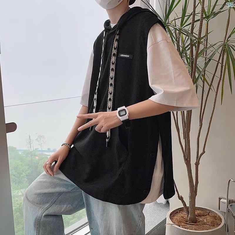 アメリカンワッフル ノースリーブ Tシャツ メンズ スポーツ フード付き ベスト トレーナー 服のサムネイル