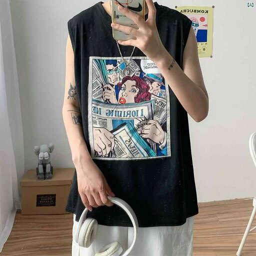 ベスト メンズアウターウェア ヒップ ホップ スポーツ 夏 ノースリーブ Tシャツ イン カップル 学生 スウェットシャツ ベスト メンズアウターウェア ヒップ ホップ スポーツ 夏 ノースリーブ Tシャツ イン カップル 学生 スウェットシャツ