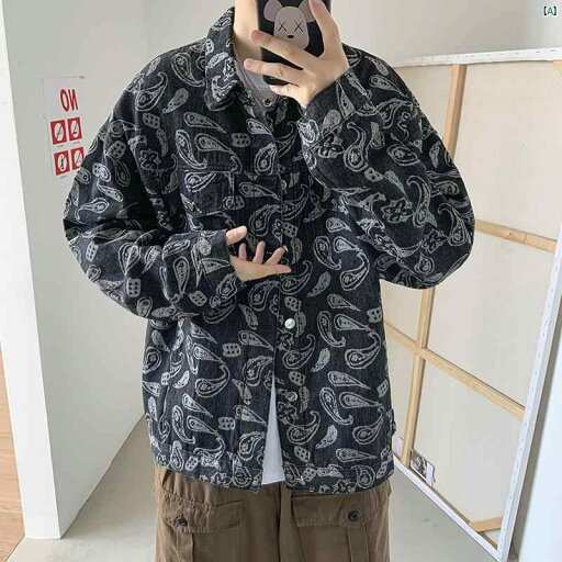 デニムジャケット メンズ 春秋 韓国 カシュー フラワー ジャケット イン レトロ ヒップ ホップ デニムジャケット メンズ 春秋 韓国 カシュー フラワー ジャケット イン レトロ ヒップ ホップ