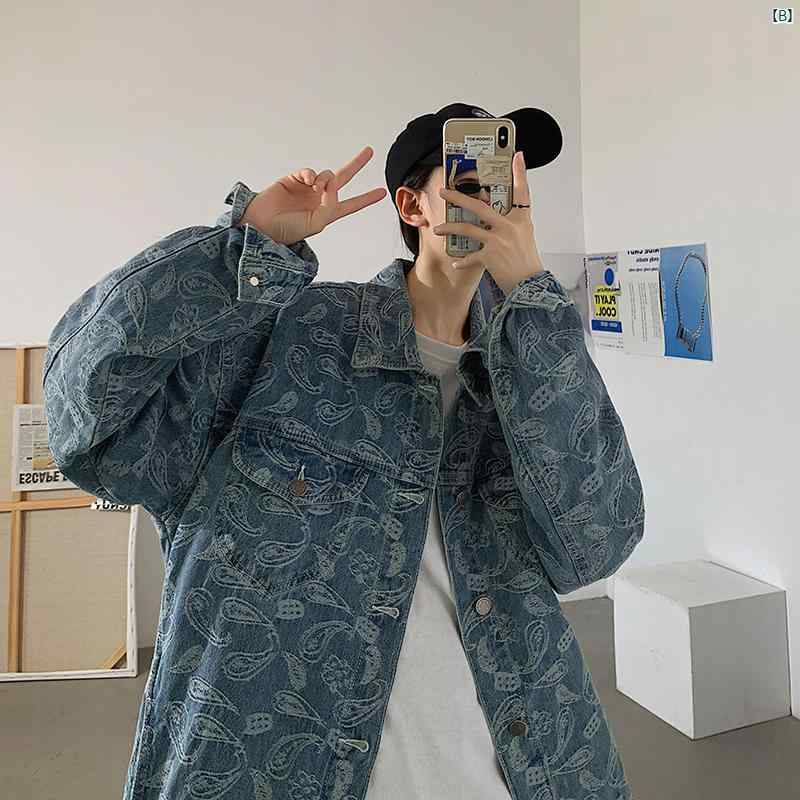 デニムジャケット メンズ 春秋 韓国 カシュー フラワー ジャケット イン レトロ ヒップ ホップ