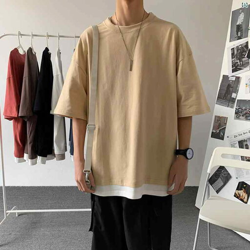 Tシャツ メンズファッション 五分丈 袖 イン 半袖 韓国 フェイク 2点 シャツ Tシャツ メンズファッション 五分丈 袖 イン 半袖 韓国 フェイク 2点 シャツ