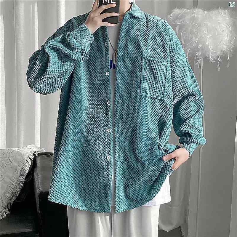 春秋 長袖 シャツ メンズ コーデュロイシャツ ジャケット レトロ ハイエンド 紳士服