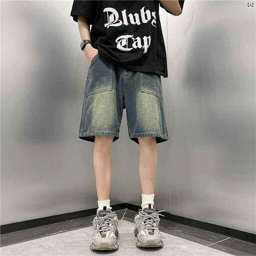 レトロ ウォッシュデニム ショート パンツ メンズ 夏 薄手 ファッション ストレート カジュアル ワークウェア 5 分 レトロ ウォッシュデニム ショート パンツ メンズ 夏 薄手 ファッション ストレート カジュアル ワークウェア 5 分