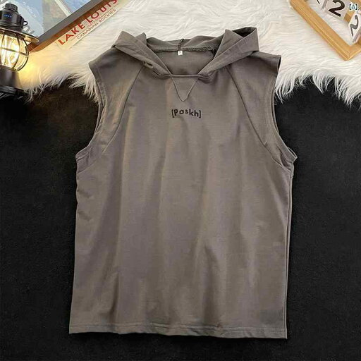 アメリカン レトロ フード付き 半袖 スウェットシャツ メンズ スポーツ Tシャツ ノースリーブベスト オーバー サイズ チョッキ アメリカン レトロ フード付き 半袖 スウェットシャツ メンズ スポーツ Tシャツ ノースリーブベスト オーバー サイズ チョッキ