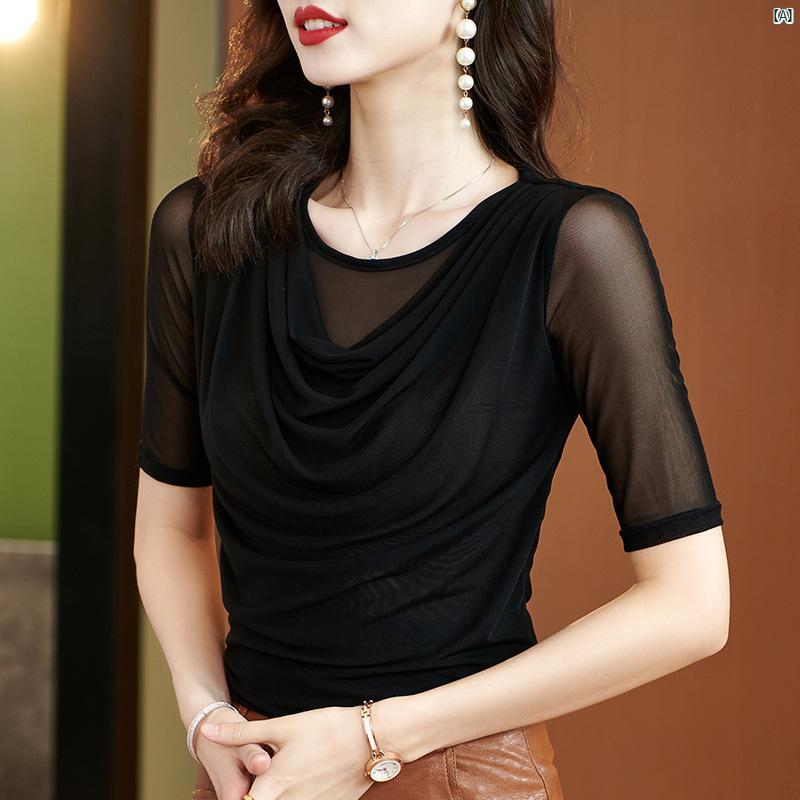 ダンス　ダンス衣装　衣装 春夏 メッシュ ミッド スリーブ ラテン ダンス トップス レディース 体型カバー 痩せて 踊れる 標準 モダン 練習 服 す