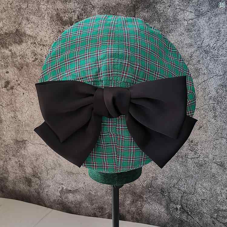 取り外し 可能 大きい リボン チェック柄 ベレー 帽 若々しい カボチャ 帽子 キャスケット 春 ガールズ 学生 画家帽子