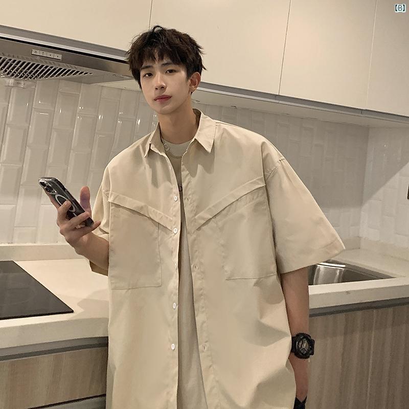 ティーンエイジャー 夏 アメリカン レトロ ワークウェア 半袖 シャツ Tシャツ メンズ ポロシャツ