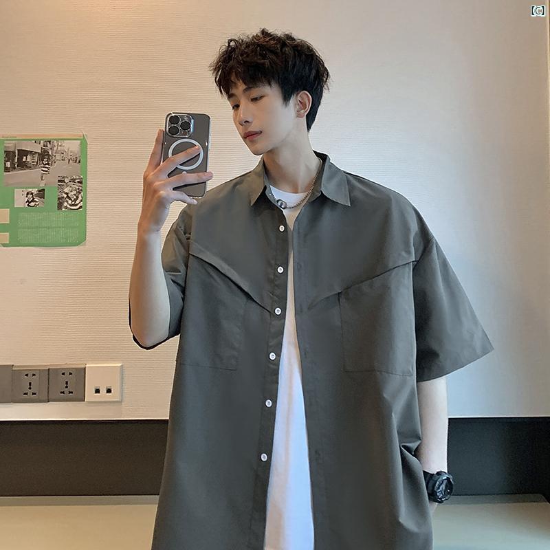 ティーンエイジャー 夏 アメリカン レトロ ワークウェア 半袖 シャツ Tシャツ メンズ ポロシャツ