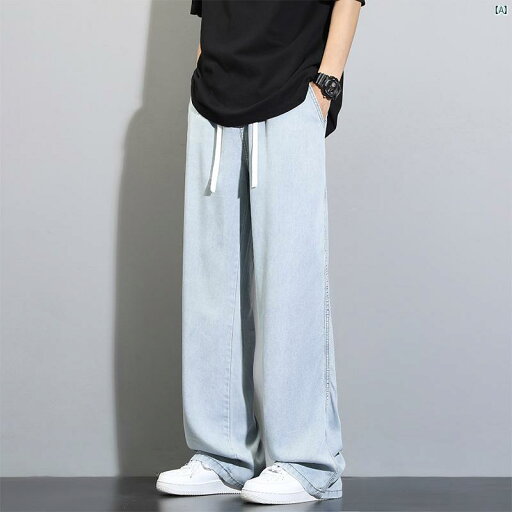 レトロ ストレート テンセル ドレープ 夏 薄氷 ワイド レッグ ジーンズ メンズカジュアル パンツ レトロ ストレート テンセル ドレープ 夏 薄氷 ワイド レッグ ジーンズ メンズカジュアル パンツ