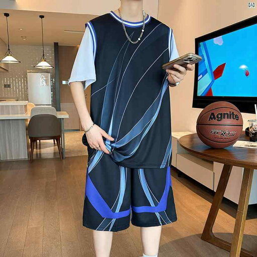 夏 男子 学生 速乾 スポーツ 服 フェイク 2点 冷感 バスケットボール ユニフォーム 半袖 スーツ 夏 男子 学生 速乾 スポーツ 服 フェイク 2点 冷感 バスケットボール ユニフォーム 半袖 スーツ