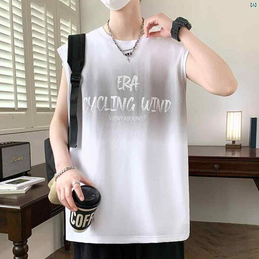 ティーンエイジャー 夏 グラデーション ベスト メンズ レター プリントノースリーブ Tシャツ チョッキ アメリカン スポーツ トップ ティーンエイジャー 夏 グラデーション ベスト メンズ レター プリントノースリーブ Tシャツ チョッキ アメリカン スポーツ トップ