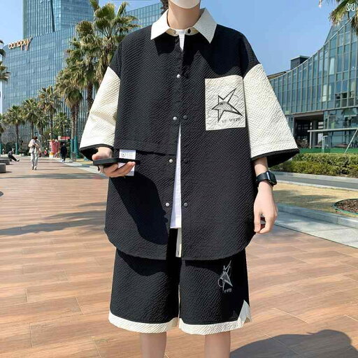 ティーンエイジャー 夏 メンズカジュアル ファッション ゆったり 韓国 スーツ ティーンエイジャー 夏 メンズカジュアル ファッション ゆったり 韓国 スーツ