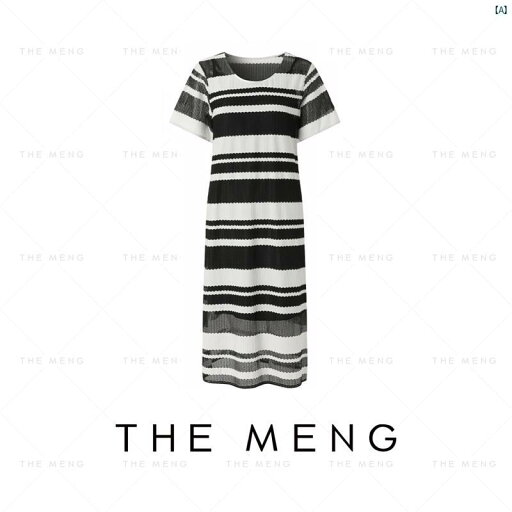 レディース レディース ファッション Mengmeng THEMENG 現代 美夏 ラウンドネック ブラック ホワイトストライプ スリム ロング ドレス レディース レディース ファッション Mengmeng THEMENG 現代 美夏 ラウンドネック ブラック ホワイトストライプ スリム ロング ドレス