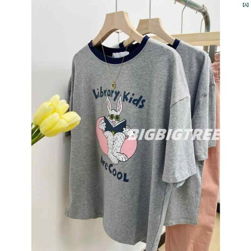 レディース レディース ファッション 韓国 プリント ウサギ 右 肩 半袖 t シャツ 夏 コットン 底 グレー 薄手 カジュアル トップ レディース レディース ファッション 韓国 プリント ウサギ 右 肩 半袖 t シャツ 夏 コットン 底 グレー 薄手 カジュアル トップ