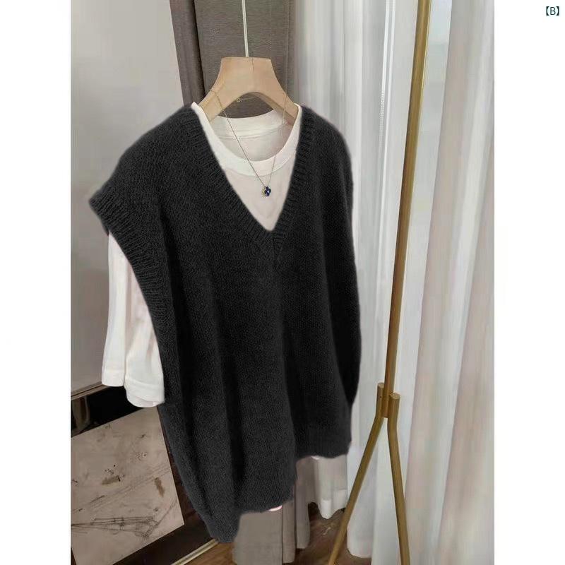 レディース　レディース　ファッション 秋冬 レトロ ハイエンド グレー セーター ベスト ゆったり レイ ヤード ノースリーブ Vネック ニット