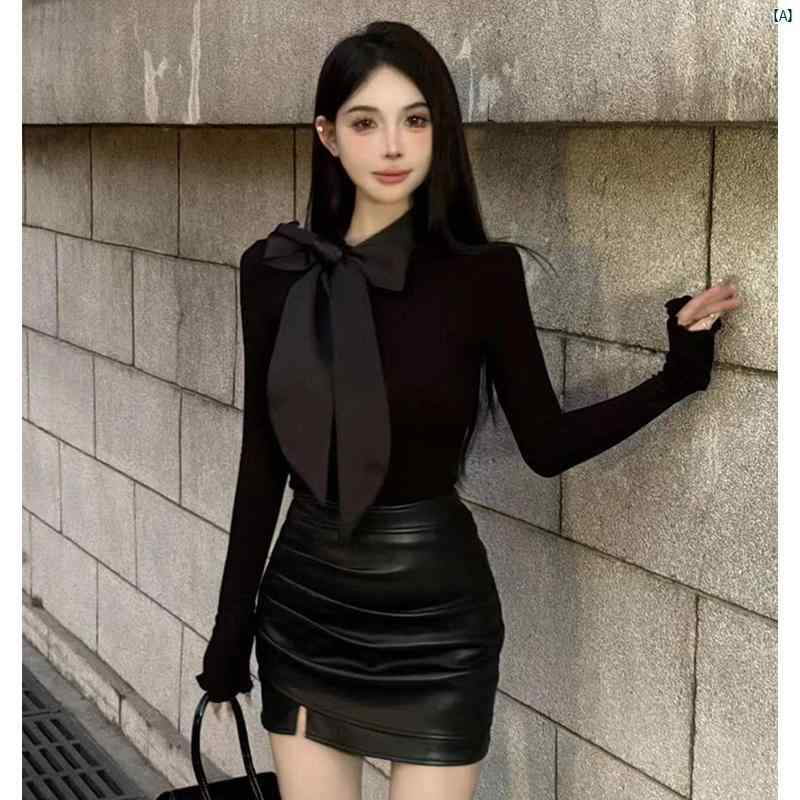 レディース　ファッション　上品　大人　海外ファッション　 秋冬 レディース フレンチ リボン ニット セーター スリム ボトム 長袖 トップ