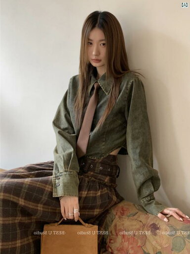 レディース ファッション おしゃれ 海外 大人 上品 かわいい レトロ デニムシャツ 春秋 小柄 カジュアル ウエスト ショート トップ レディース ファッション おしゃれ 海外 大人 上品 かわいい レトロ デニムシャツ 春秋 小柄 カジュアル ウエスト ショート トップ