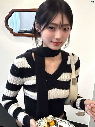 レディース ファッション おしゃれ 海外 大人 上品 かわいい スタイリッシュ ガール ストライプ Vネック セーター 春 ハイエンド スリム ボトム ショート トップ レディース ファッション おしゃれ 海外 大人 上品 かわいい スタイリッシュ ガール ストライプ Vネック セーター 春 ハイエンド スリム ボトム ショート トップ