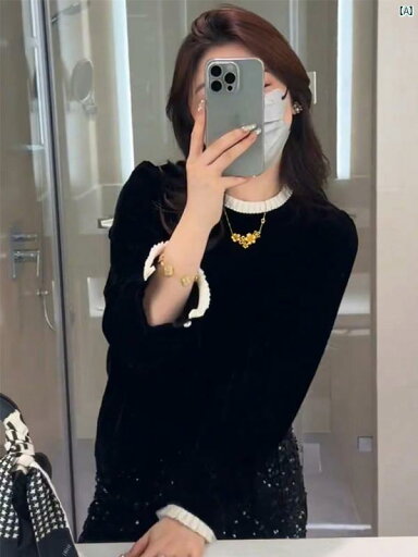 レディース ファッション おしゃれ 海外 大人 上品 かわいい レース ステッチ ベルベット シャツ 春秋 ハイエンド シック スリムフィット 長袖 トップ レディース ファッション おしゃれ 海外 大人 上品 かわいい レース ステッチ ベルベット シャツ 春秋 ハイエンド シック スリムフィット 長袖 トップ
