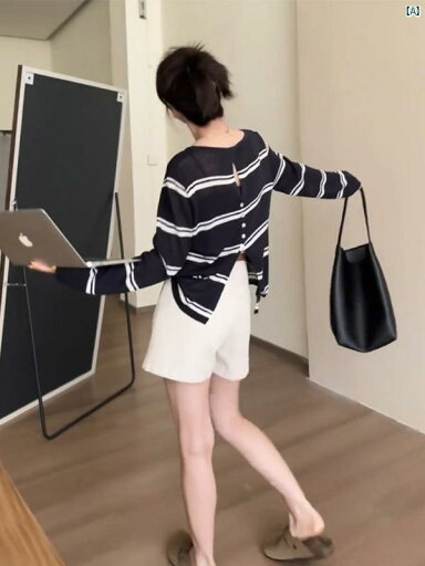 レディース ファッション おしゃれ 韓国 海外ファッション 上品 おしゃれ バック ストライプニット Tシャツ 夏 新 カジュアル 通気性 日焼け防止 ブラウス トップ レディース ファッション おしゃれ 韓国 海外ファッション 上品 おしゃれ バック ストライプニット Tシャツ 夏 新 カジュアル 通気性 日焼け防止 ブラウス トップ